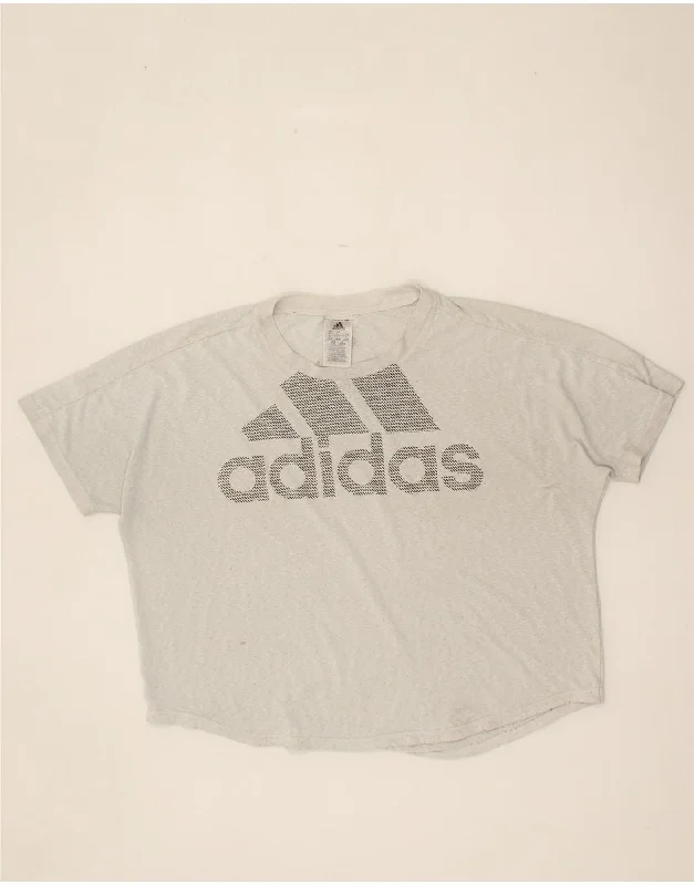 ADIDAS Womens Graphic Crop Top UK 16/18 Large Grey Polyester Collared Crop Top Boat Neck A-Line