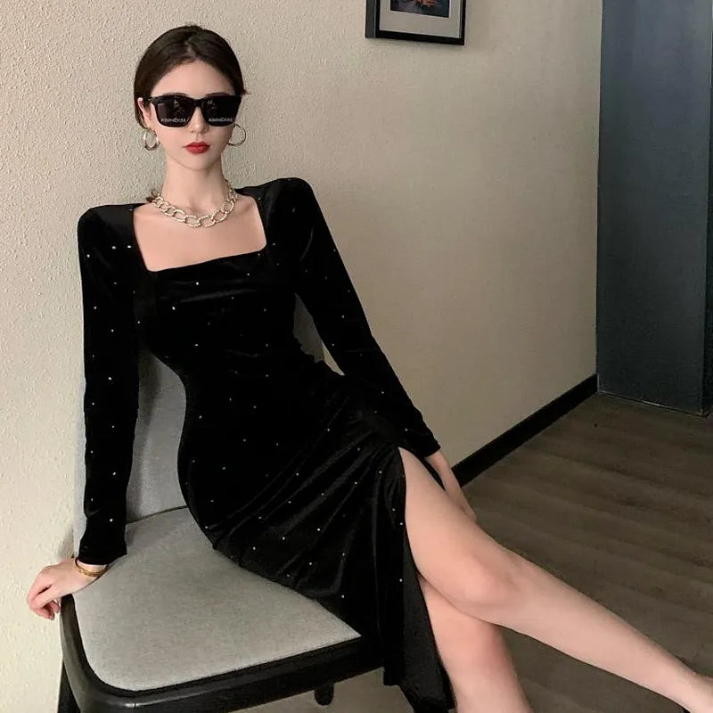 Black velvet dress