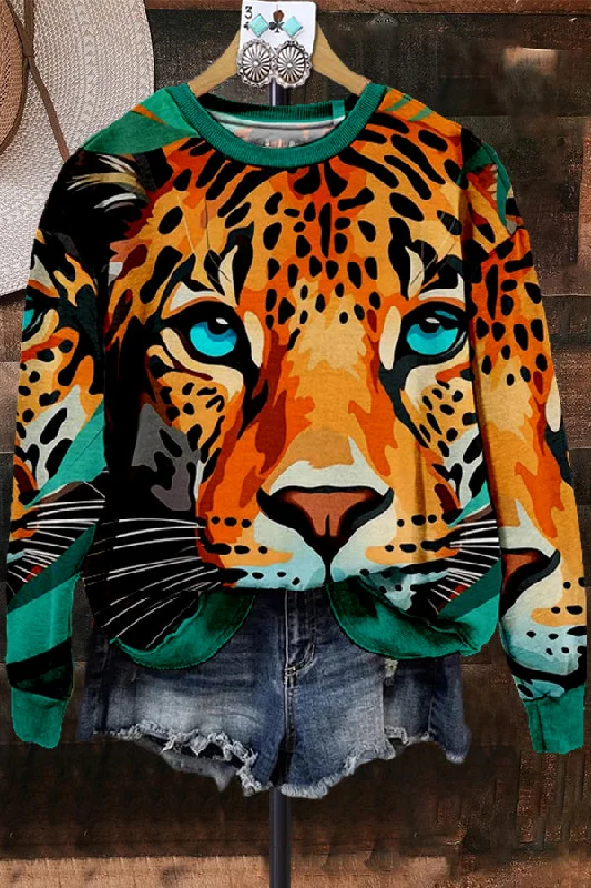 Classic Contrast Tiger Print Sweatshirt Hooded Sweatshirt Casual Wear Street Style