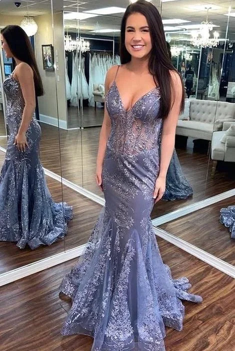 Purple Lace Sparkly Appliques Graduation School Party Dress Mermaid Long Prom Dresses Tunics Ceremony elegant