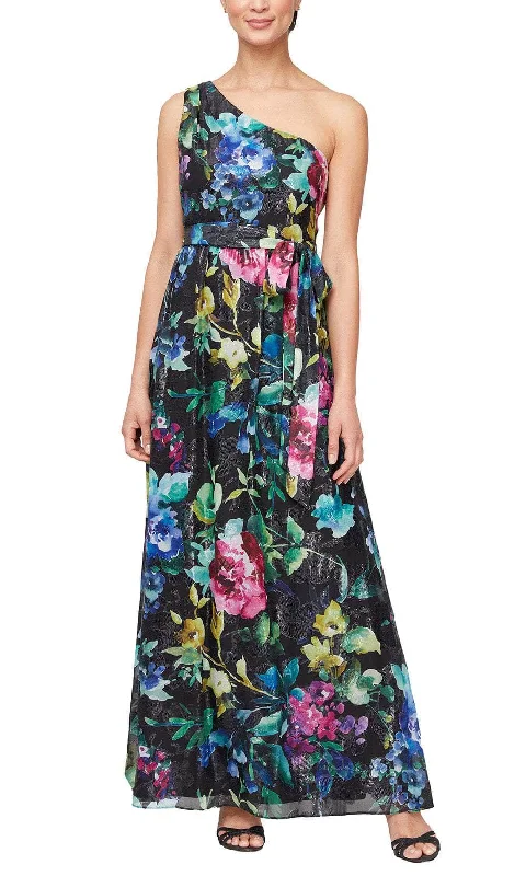 SLNY 9171928 - Asymmetrical Neck Floral Dress Tunics Distressed trendy