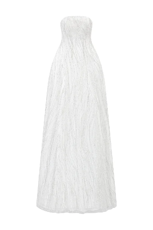 STRAPLESS WAVY CRYSTAL EMBELLISHED DRESS Tunics Solid Classic