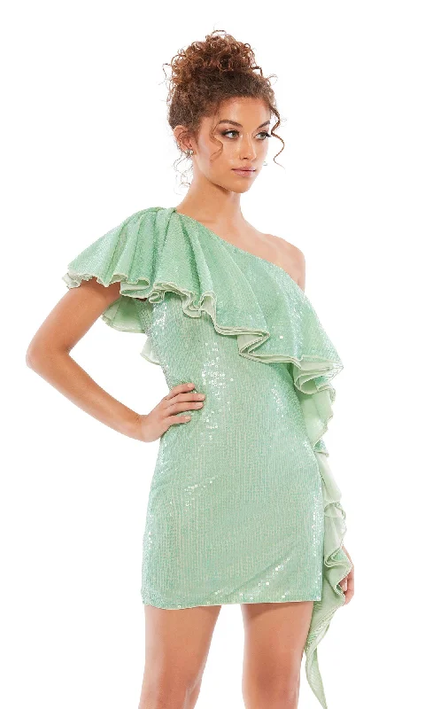 Sage Green One-Shoulder Ruffled Party Dress 10800 Tunics Luxurious premium