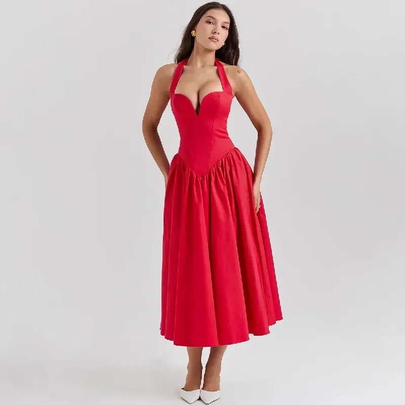 Elegant Fit and Flare Christmas Party Dress Boatneck Modish Everyday