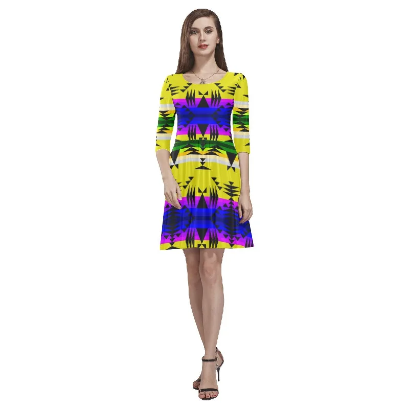 Between the Mountains Greasy Yellow Tethys Half-Sleeve Skater Dress Tunics Essential wardrobe