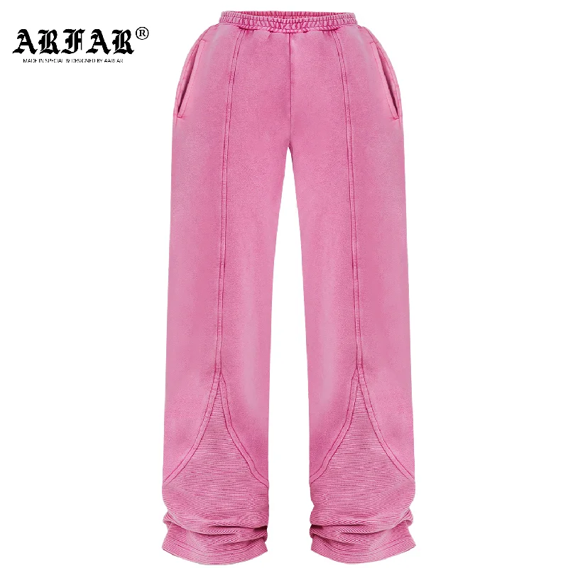 100% Cotton Wide Leg Women Acid Washed Pink Pants Soft Stretch Pants