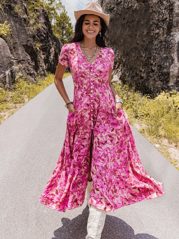 Floral V-Neck Slit Dress Tunics Occasion special