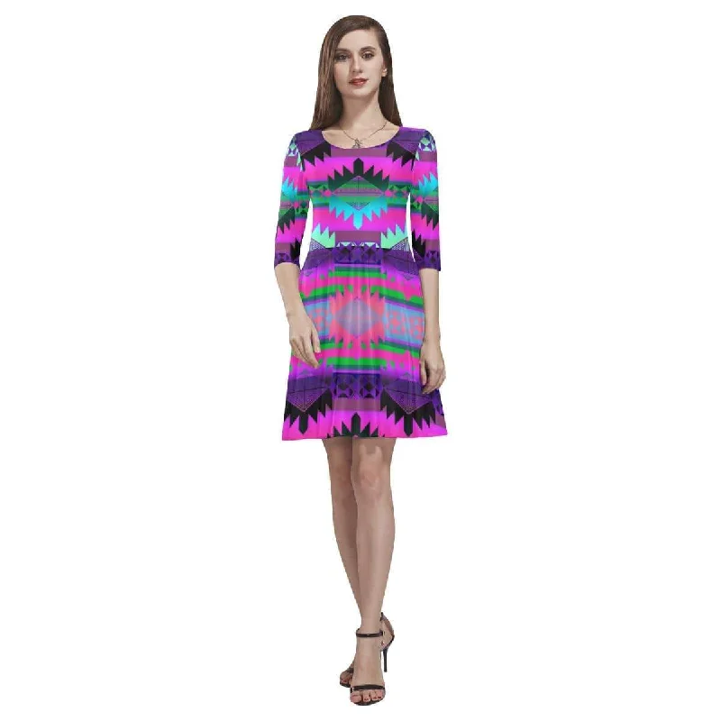 Okotoks Summer Tethys Half-Sleeve Skater Dress Cowl Neckline Elegant