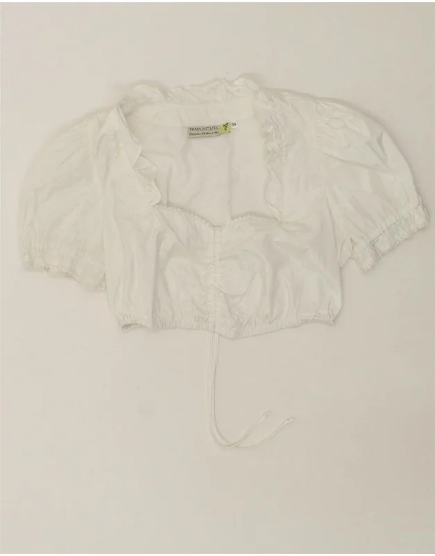 VINTAGE Womens Trachten Crop Top EU 38 Medium White Polyester Sequined Glittery Shiny