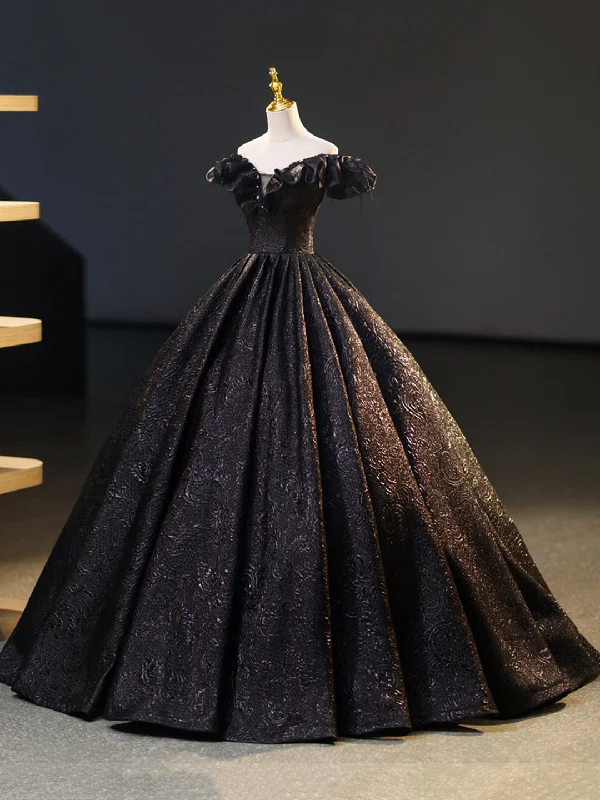 Black V-Neck Floor Length Formal Dress, A-Line Off the Shoulder Evening Party Dress Tunics Luxurious premium