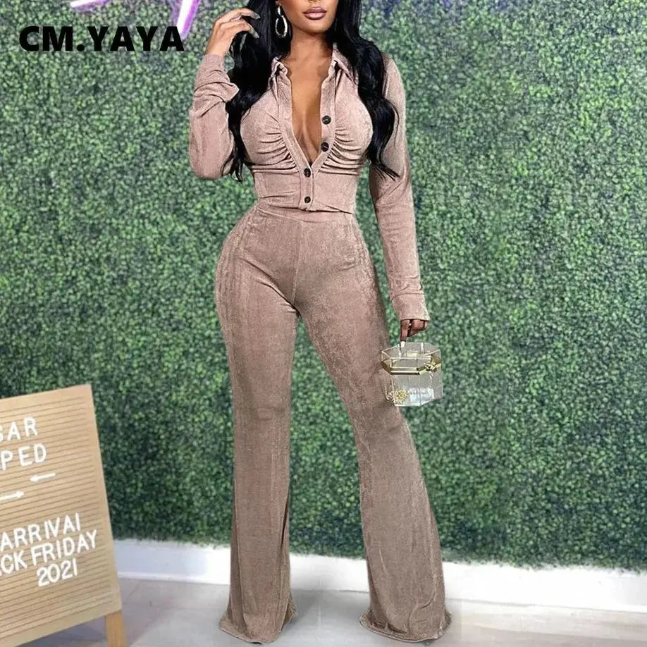 FZ Women's Single Breasted Flare Two Piece Pants Suit Soft Stretch Pants