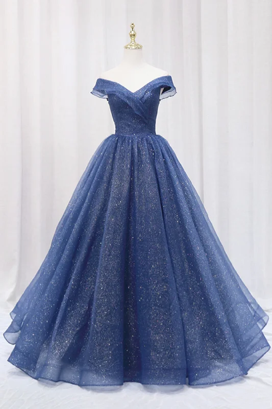 Blue Off the Shoulder Long Party Dress Evening Gown, Blue Junior Prom Dress Tunics Exclusive limited