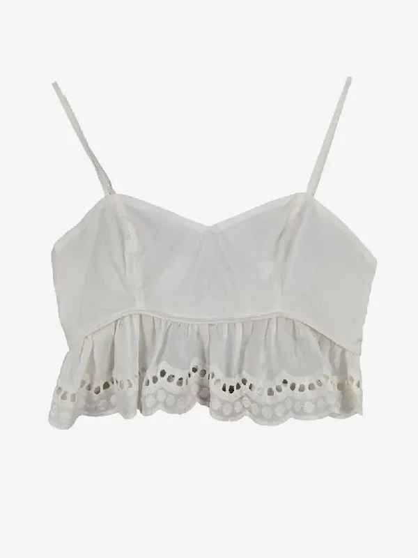Seven Wonders Boho Eyelet Hem Crop Top Size 10 Boxy Fit Fitted Loose