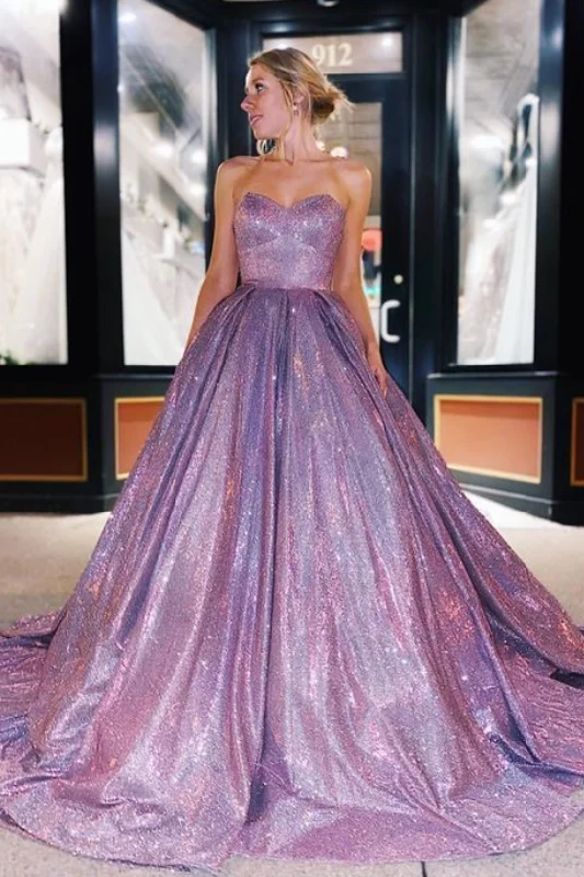 Sweetheart Shine Purple Long Prom Gowns Fashion Graduation Party Dresses Tunics Travel practical