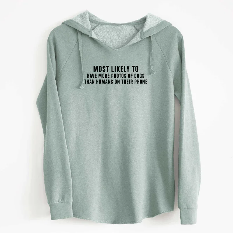 Most Likely to Have More Photos of Dogs than Humans on their Phone - Cali Wave Hooded Sweatshirt Hoodie with Hem Contrast Bold Stylish