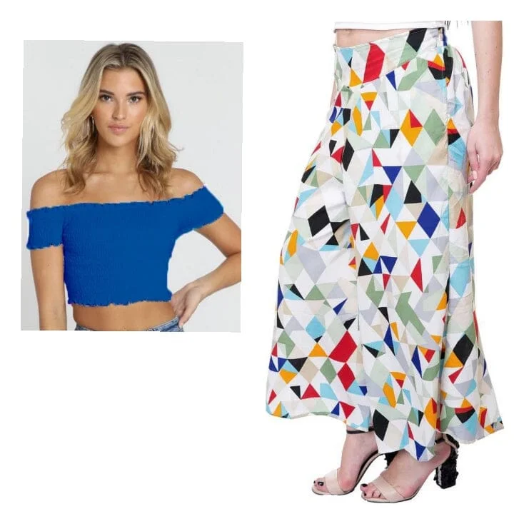 Palazzo & Crop Top Blue Colour Crepe Palazzo with inner lined & Tube Smoking Top Houndstooth Herringbone Solid