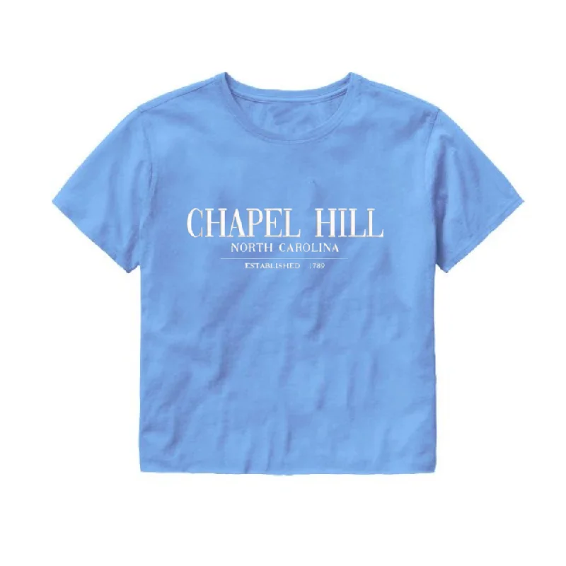 Chapel Hill Carolina Blue  Embroidered Crop Top Chill by Shrunken Head Crop Top Seamless Stretchy
