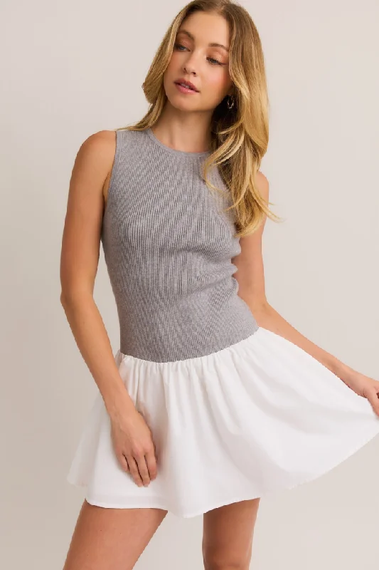Blessed Sweater Flare Dress - Grey/White Modern Contemporary Chic