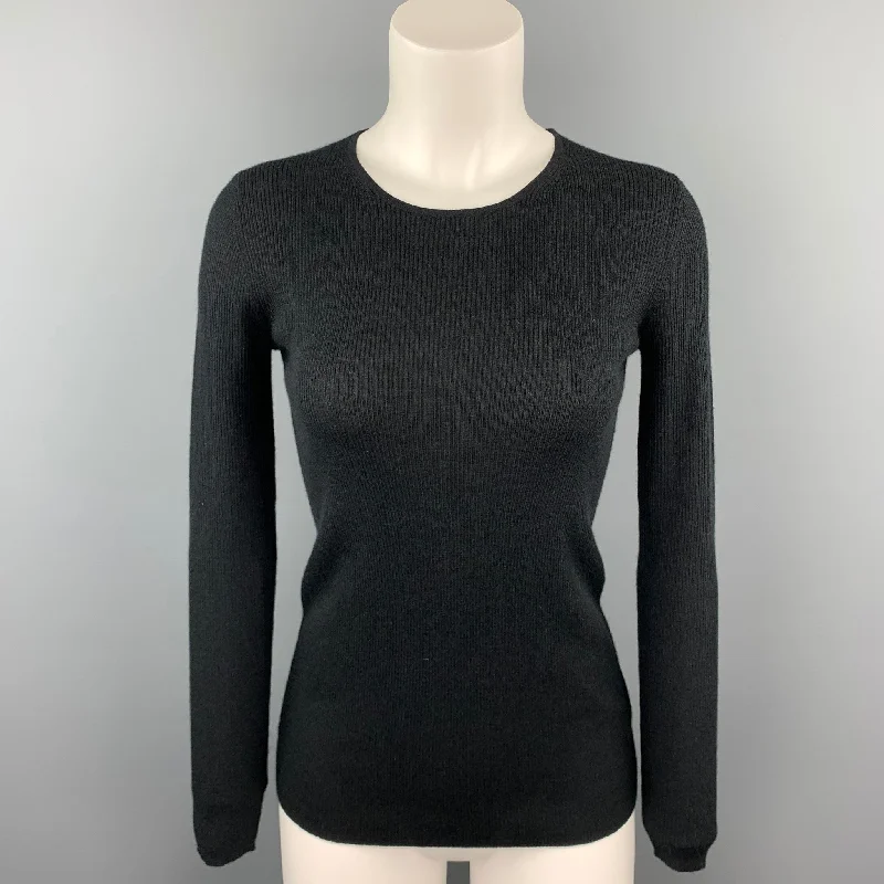 TSE Size S Black Knitted Ribbed Cashmere / Silk Crew-Neck Pullover Boat Neck Sweater