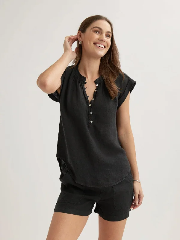 Cap Sleeve Pullover Top - Black Slouchy Comfort Pullover