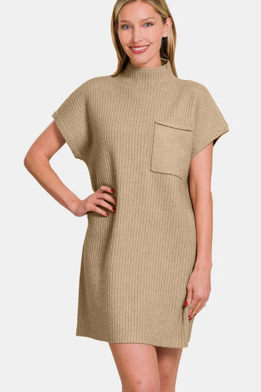 Blue Zone Planet |  Zenana Short Sleeve Sweater Mini Dress Toggled Drawstring Belted
