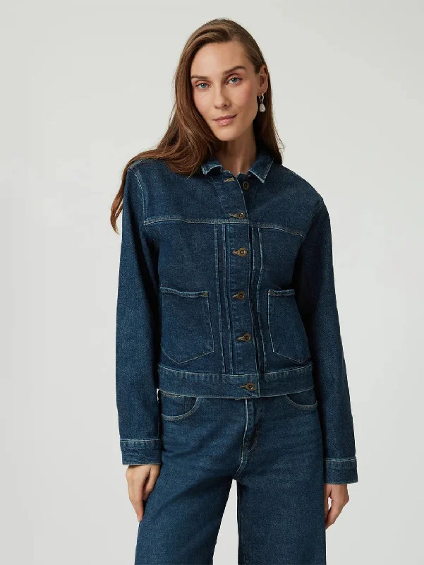 Laurel Denim Jacket - Dark Blue Denim Embroidered Jacket Appliqued Jacket Beaded Jacket