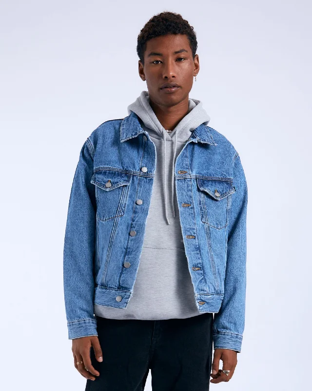 Joey Trucker Jacket - Stream Sky Retro Front Pockets Side Pockets Patch Pockets