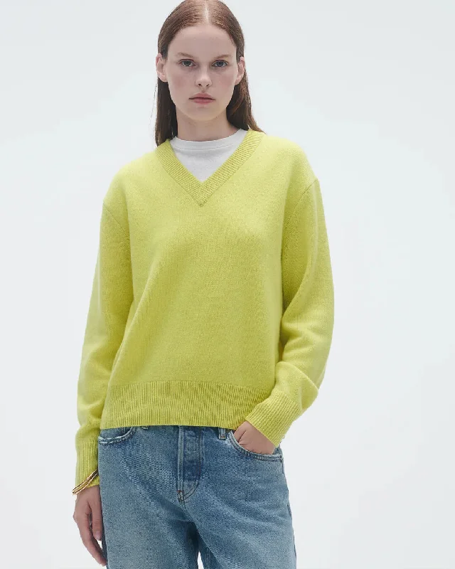 The V Sweater in Lemon Fleece Fabric Down Fabric Feather Fabric