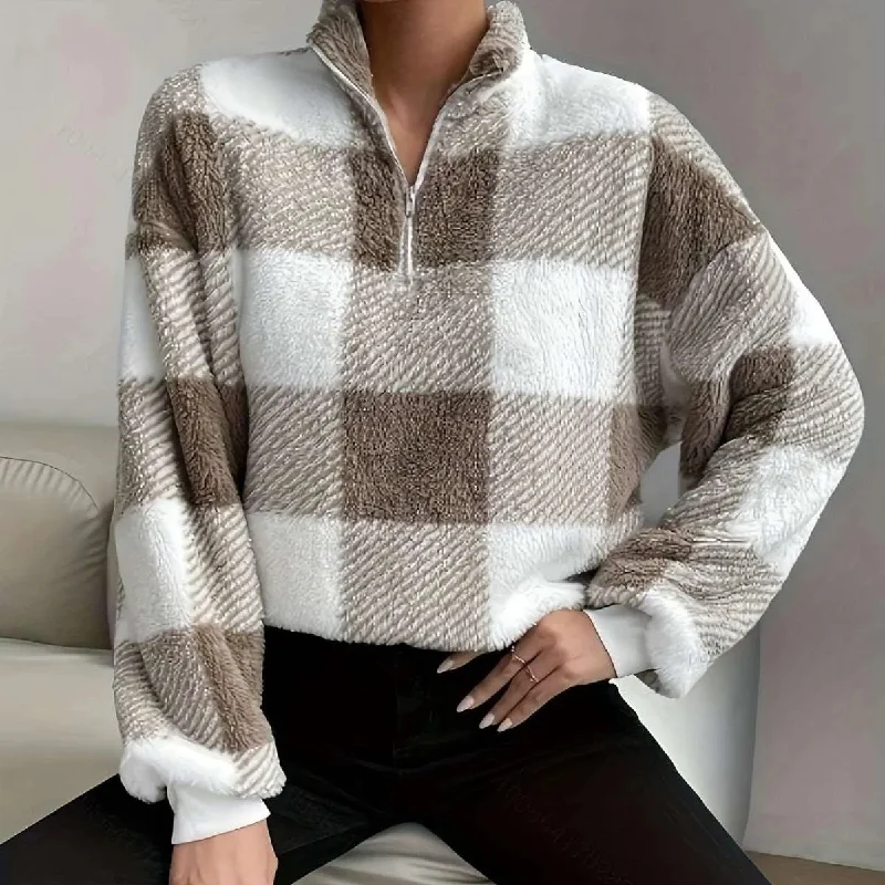 Buffalo Plaid Off-Shoulder Sweater Solid Color Striped Floral Print