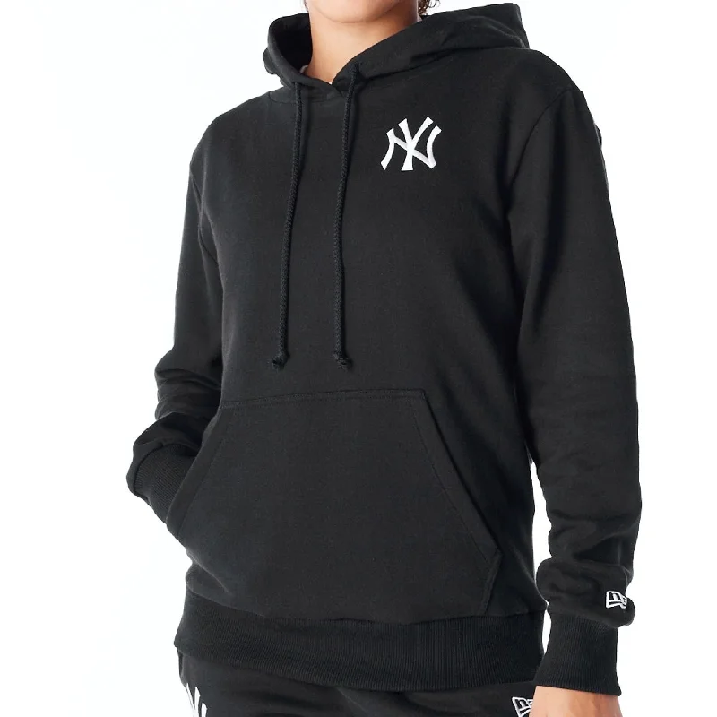 New York Yankees Womens MLB League Essential Black Pullover Hoodie Ruffle Sleeve Feminine