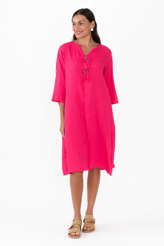 Elbia Hot Pink Linen Cotton Dress