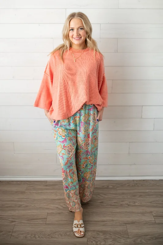 Easel 1/2 Sleeve Mineral Washed Sweater Neon Metallic Matte