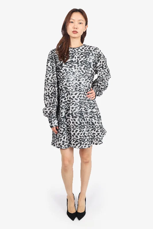 Rotate Birger Christensen Black/White Sequin Animal Print Long-Sleeve Dress Size 10