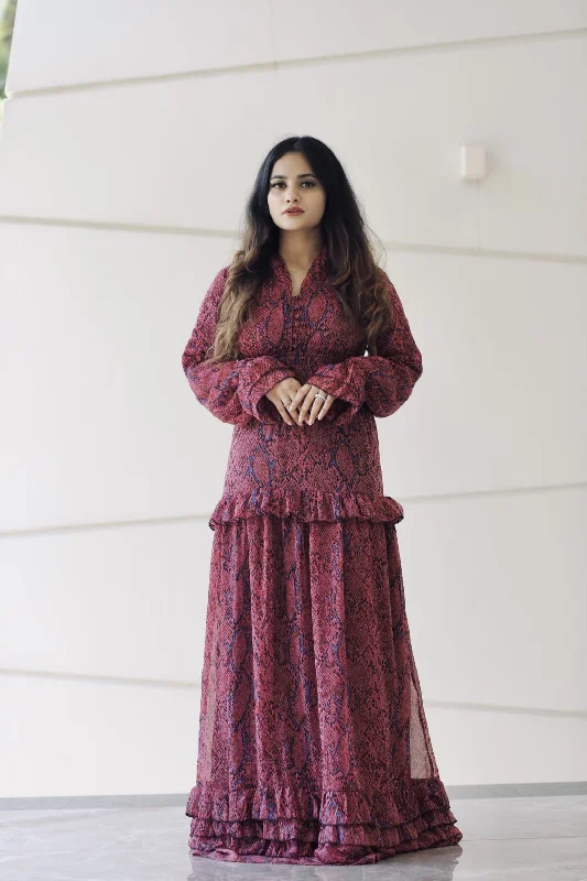 Light Maroon Printed Dress (GBGM001B)