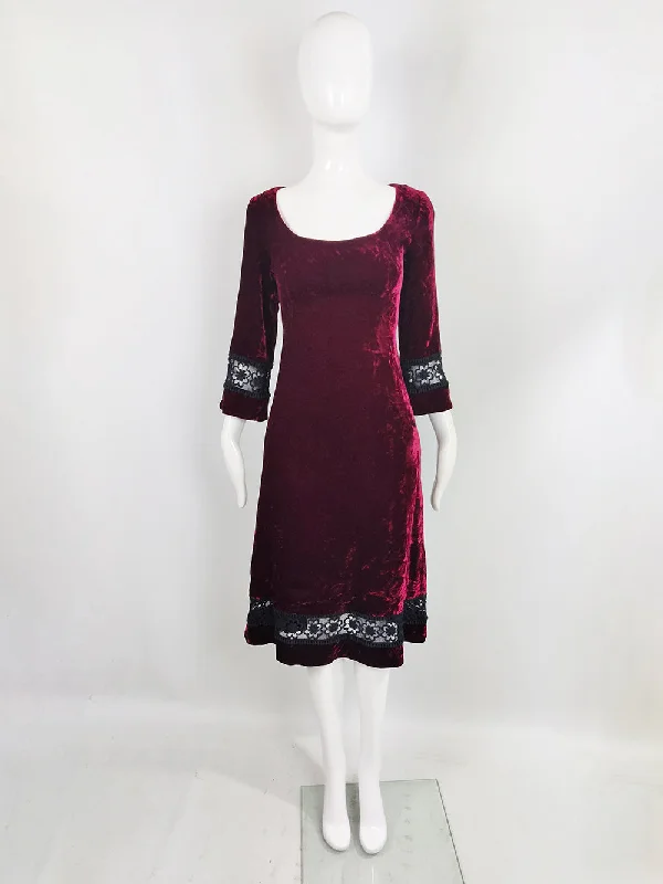 Roter Couture Vintage Wine Red Crushed Velvet Dress, 1970s