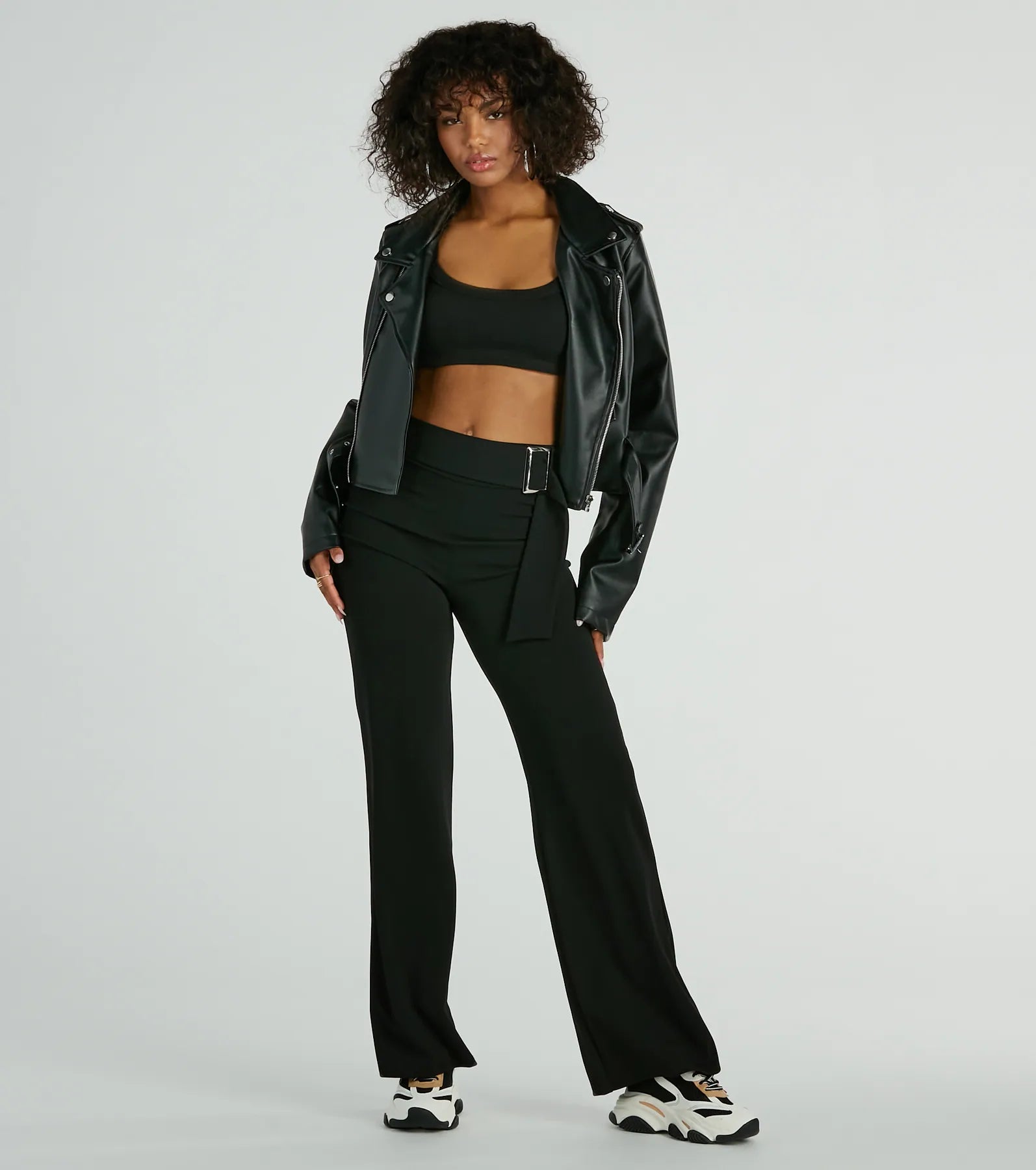 Walk The Walk High Rise Belted Crepe Trouser Pants Trousers High Rise Slim Fit