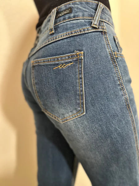Women's CC Magie Mid Rise Trouser Jean Dark Wash Trousers Elastic Waist Soft