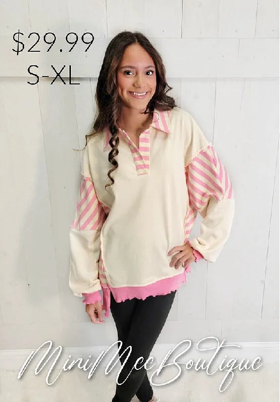 Pink/Cream Pullover Solo Sleeve Pullover