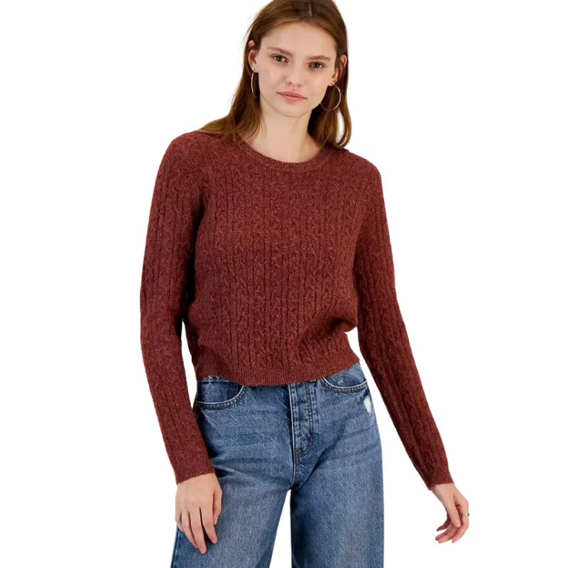 HIPPIE ROSE -  Cable-Knit Crewneck Pullover Sweater Port Neck Pullover