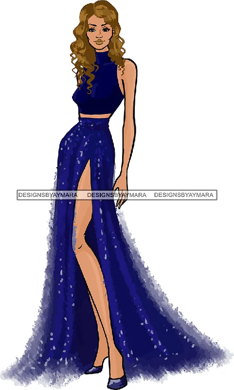 Model Fashion Woman Posing Fancy Gown Dress Vogue Goddess Glamour Trendy Clothing Wavy Hair Style SVG Cutting Files For Silhouette Cricut More