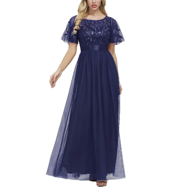 ROMANCE VICTORY Women's Embroidery Floor-length Empire Waist Bridesmaid Prom Dress