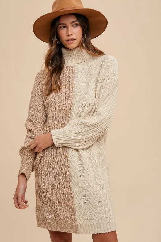 Blue Zone Planet |  Annie Wear Color Block Turtleneck Sweater Dress Tailored Straight A-Line