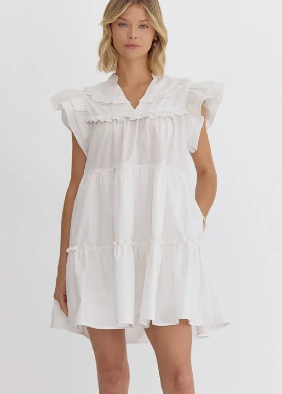 White Ruffle Tier Dress
