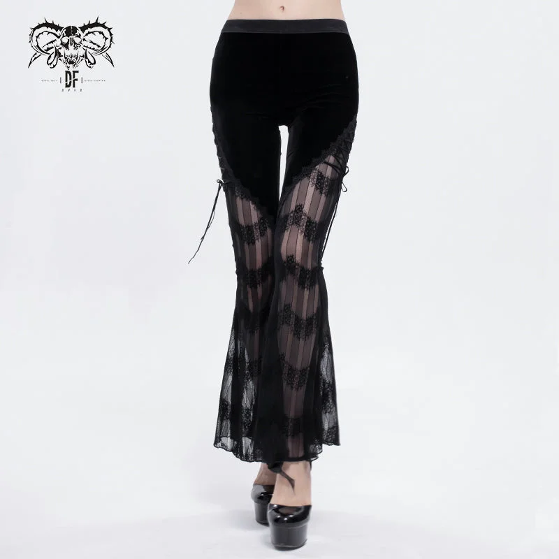 PT15201 daily life sexy women Gothic mesh flared trousers with side tie Trousers Cargo Utility