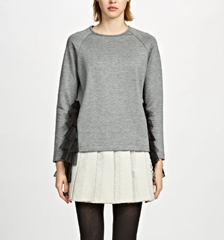 Side Mix Frill Pullover B Cold Shoulder Design