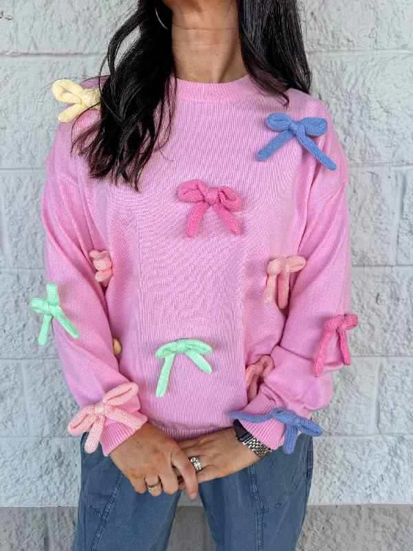 Bow Tied Delight Pink Sweater Jersey Fabric Tulle Fabric Batik Fabric