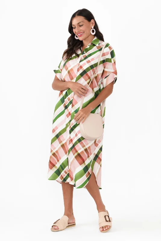 Bree Pink Check Linen Blend Dress