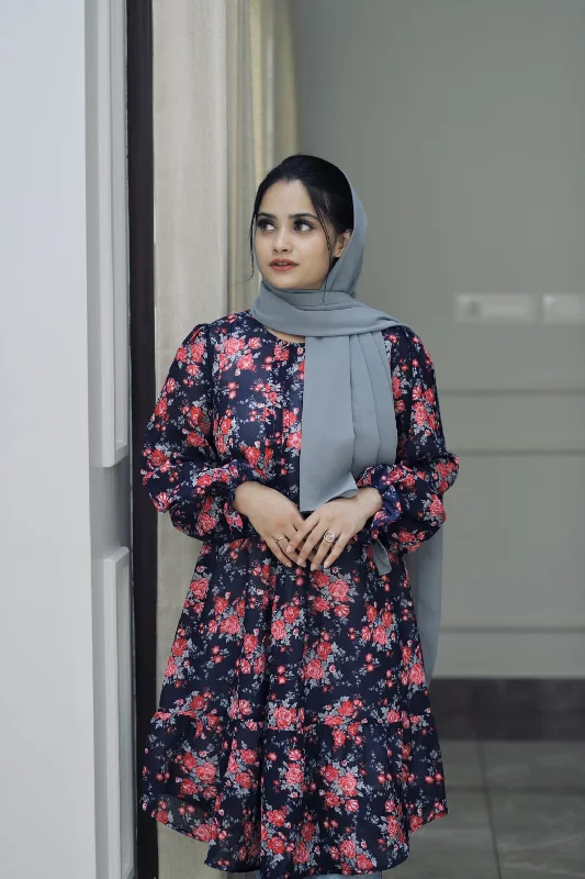 Blue and Red Colour Floral Print Dress (GBP2006)