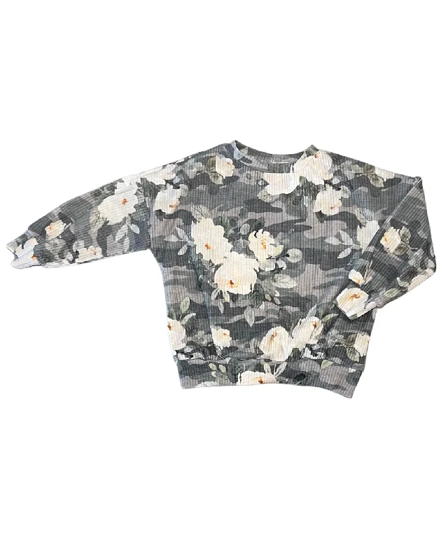 Oversized Sweater - Floral Camo Zippered Buttoned Snapped