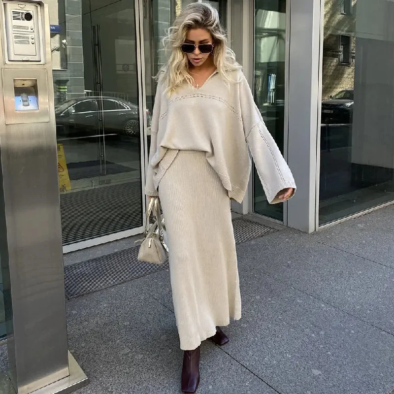 V-Neck Loose Sweater Set Long Sweater Short Sweater Cropped Sweater